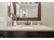 Elegant bathroom vanity featuring granite countertop, decorative mirror, and stylish fixtures at 1011 Stevedon Ct, Plainfield, IN 46168