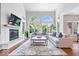 Bright living room featuring soaring ceilings, large windows, fireplace, and hardwood floors at 3711 Pete Dye Blvd, Carmel, IN 46033