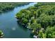 An aerial view captures homes with private docks nestled among dense trees on the lakefront at 6254 Grosbeak Ct, Nineveh, IN 46164