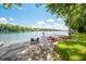 Waterfront backyard with chairs, dock, and lake access, perfect for relaxing and enjoying lake activities at 6300 Grouse Dr, Nineveh, IN 46164