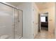 Bathroom featuring a glass enclosed shower and view to main bedroom at 2458 Bristol Dr, Franklin, IN 46131