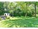 Lush backyard featuring mature trees, garden, shed, and plenty of green space at 524 Concord Ct, Fishers, IN 46038