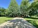 Long driveway leading to a charming home partially obscured by large, mature trees and lush greenery at 8829 Tracy Dr, Clayton, IN 46118