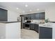 Modern kitchen with stainless steel appliances, gray cabinets, and a stylish backsplash at 9689 Exchange St, Fishers, IN 46038