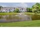 Scenic view of the community pond with a fountain and well-manicured lawns at 9689 Exchange St, Fishers, IN 46038