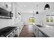 Modern kitchen featuring stainless steel appliances, granite countertops, and a functional island overlooking the backyard at 3980 Canning St, Danville, IN 46122