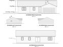 Elevation drawing showcasing front, side, and back views, including garage, windows, and door placements at 2071 Friendship Dr, Paragon, IN 46166