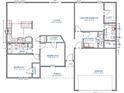 Detailed floor plan featuring three bedrooms, two baths, living room, and garage with labeled dimensions at 2071 Friendship Dr, Paragon, IN 46166