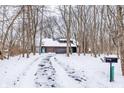 Long driveway to a brown house with two-car garage, and a mailbox in the snow at 10555 E 400 S, Zionsville, IN 46077