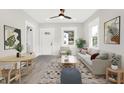Cozy living room with stylish decor, including a patterned rug, modern furniture, and natural light at 324 N Tacoma Ave, Indianapolis, IN 46201