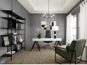 Stylish home office with gray paneled walls, modern furniture, and ample natural light at 1433 Chatham Hills Blvd, Westfield, IN 46074