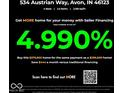 Advertisement highlighting the 4.990% financing rate available for this 4-bed, 2.5-bath home in Avon, Indiana at 534 Austrian Way, Avon, IN 46123