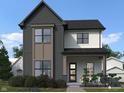 New two-story home featuring gray and white siding, a covered front porch, and manicured landscaping at 16525 Iron Tree Ct, Westfield, IN 46074
