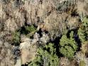 An aerial view of a secluded home surrounded by trees and nature and nestled into a private wooded lot at 4660 W Cardinal Pt, Trafalgar, IN 46181
