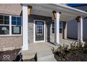 Modern front entrance with a covered porch and black front door at 4958 Reavie Ct, Noblesville, IN 46062