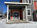 Gray front door with beveled glass and sidelights, hardwood floors at 359 N Jefferson St, Martinsville, IN 46151