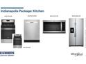 Stainless steel Whirlpool kitchen appliances; includes range, microwave, dishwasher, and refrigerator at 6039 Granby Dr, Whitestown, IN 46075