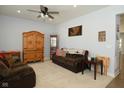 Spacious living room with brown leather furniture, wooden accents, and American flag decor at 19243 Foley Dr, Westfield, IN 46074