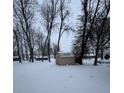 Wooden storage shed in snowy backyard at 92 Morgan St, Mooresville, IN 46158