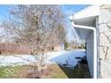 Snow-covered backyard with shed and tree during winter at 6918 Burmaster Ct, Indianapolis, IN 46214