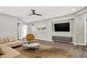 Spacious living room with neutral walls and modern furniture at 201 S Mckinley St, North Salem, IN 46165