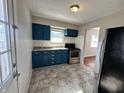 Charming kitchen with blue cabinets and stainless steel appliances at 151 Water St, Greenwood, IN 46143