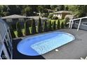 Stunning oval pool, surrounded by a fence and trees at 460 Park Pl, Martinsville, IN 46151