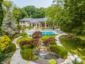 Luxury home with pool, landscaping, and a waterfall feature at 5101 Green Braes E Dr, Indianapolis, IN 46234