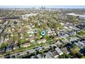 An aerial view showcasing the neighborhood, nearby homes, and the location's proximity to the city at 550 Trowbridge St, Indianapolis, IN 46203