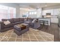 Spacious living room with gray sectional sofa and fireplace at 10854 Descanso Dr, Fishers, IN 46038