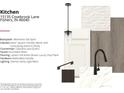 Sample countertop, cabinet, lighting, hardware and flooring choices are shown at 15135 Covebrook Ln, Fishers, IN 46037