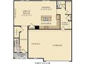 First floor layout featuring an open kitchen, dining, living room, and storage leading to the two-car garage at 8885 Lowell St, McCordsville, IN 46055