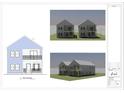 A blueprint showcasing the West Elevation of a two-story home with a balcony and other homes in a community at 1523 N Beville Ave, Indianapolis, IN 46201