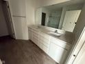 Elegant bathroom featuring double sinks, a large mirror, and a spacious shower with glass doors at 840 Arkansas Ct, Westfield, IN 46074