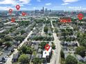 Aerial view showcasing Highland Park Townhomes location to downtown Indianapolis and Bottleworks District at 1517 E New York St, Indianapolis, IN 46201