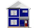 Front elevation rendering of a charming, two-story home design with a welcoming red front door and ample windows at 1305 W 23Rd St, Indianapolis, IN 46208