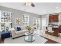 Bright living room with a cozy sofa, stylish furniture, and access to the kitchen and patio at 9352 Tanhurst Dr, Indianapolis, IN 46250