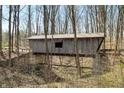 Unique covered bridge feature set among the trees, highlighting the property's natural charm at 1828 W 750 S, Trafalgar, IN 46181