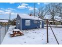 Blue house showcasing a snowy backyard, ideal for outdoor enjoyment and relaxation at 1651 Lawton Ave, Indianapolis, IN 46203