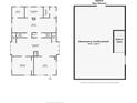 A floor plan showcasing the layout of the house, including the basement, kitchen, living room, and bedroom at 5053 E Michigan St, Indianapolis, IN 46201