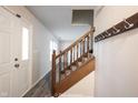 Welcoming entryway with hardwood floors and a staircase leading to the upper level at 436 N Shore Ct, Franklin, IN 46131