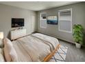 Bright bedroom with a large bed, modern decor, and plenty of natural light from two windows at 5371 Hibiscus Dr, Plainfield, IN 46168