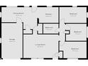 Home floorplan showcasing three bedrooms, garage, living room, dining room, kitchen and one bathroom at 2714 Manlove Ave, Indianapolis, IN 46218