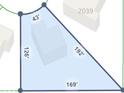 Triangular-shaped lot showing boundary dimensions for property purchase consideration at 2027 Ferdinand Ct, Indianapolis, IN 46234
