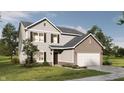 Charming two-story home with gray siding, a brick garage, and a well-manicured lawn at 7284 Fowler Dr, Whitestown, IN 46075
