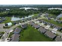 An aerial view of a community with a pool, lake, and beautifully landscaped yards at 50 Hovden Dr, Cicero, IN 46034