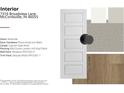 Interior design palette showcasing Riverside doors, Cayman Style Wool carpet, and Wild Dunes Lantern Hill vinyl plank flooring at 7316 Broadview, McCordsville, IN 46055