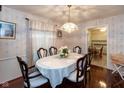 Formal dining room featuring classic wallpaper, wood flooring and classic table setting at 1612 Westbay Ct, Indianapolis, IN 46260