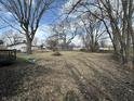 Spacious backyard with a large lawn, mature trees, and potential for outdoor activities at 308 Mohawk St, Anderson, IN 46012
