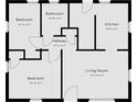 Home floor plan showing two bedrooms, bathroom, kitchen, living room, and hallway with square footage at 3145 Stuart St, Indianapolis, IN 46218
